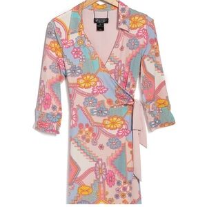 LAUNDRY by Shelli Segal Pink Geo Print Wrap Dress
